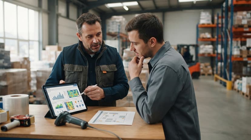 Two people working through what 2d image barcode scanner is telling them