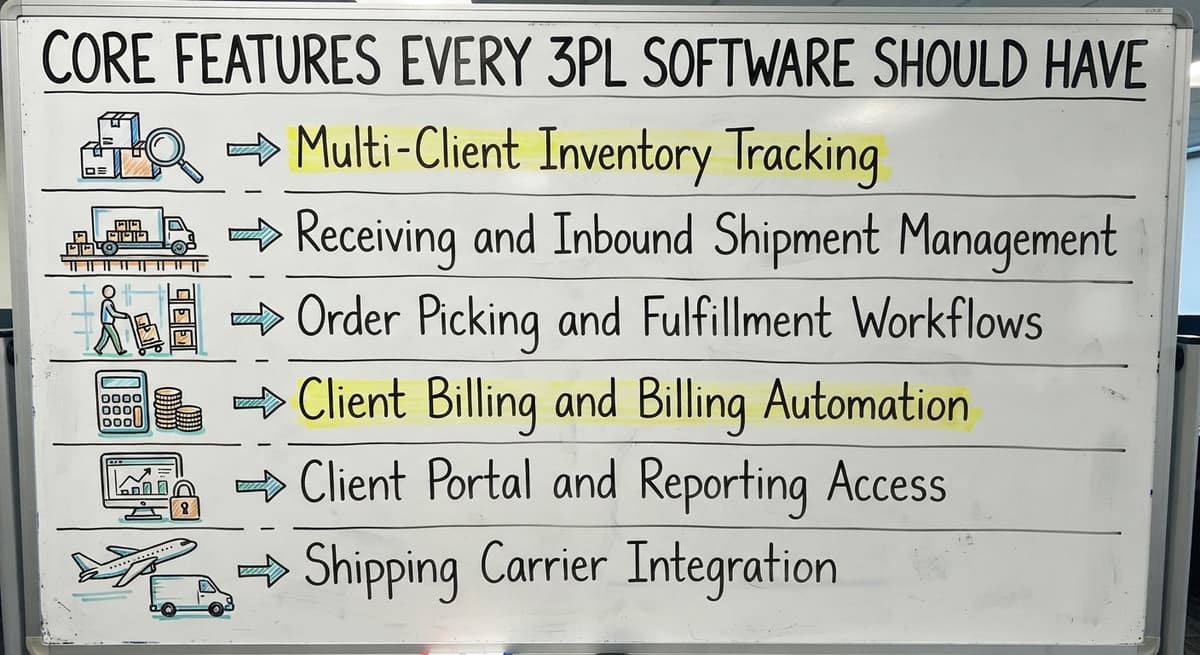 Core Features Every 3PL Software Should Have, drawn out