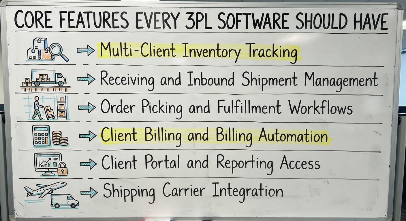 Core Features Every 3PL Software Should Have, drawn out