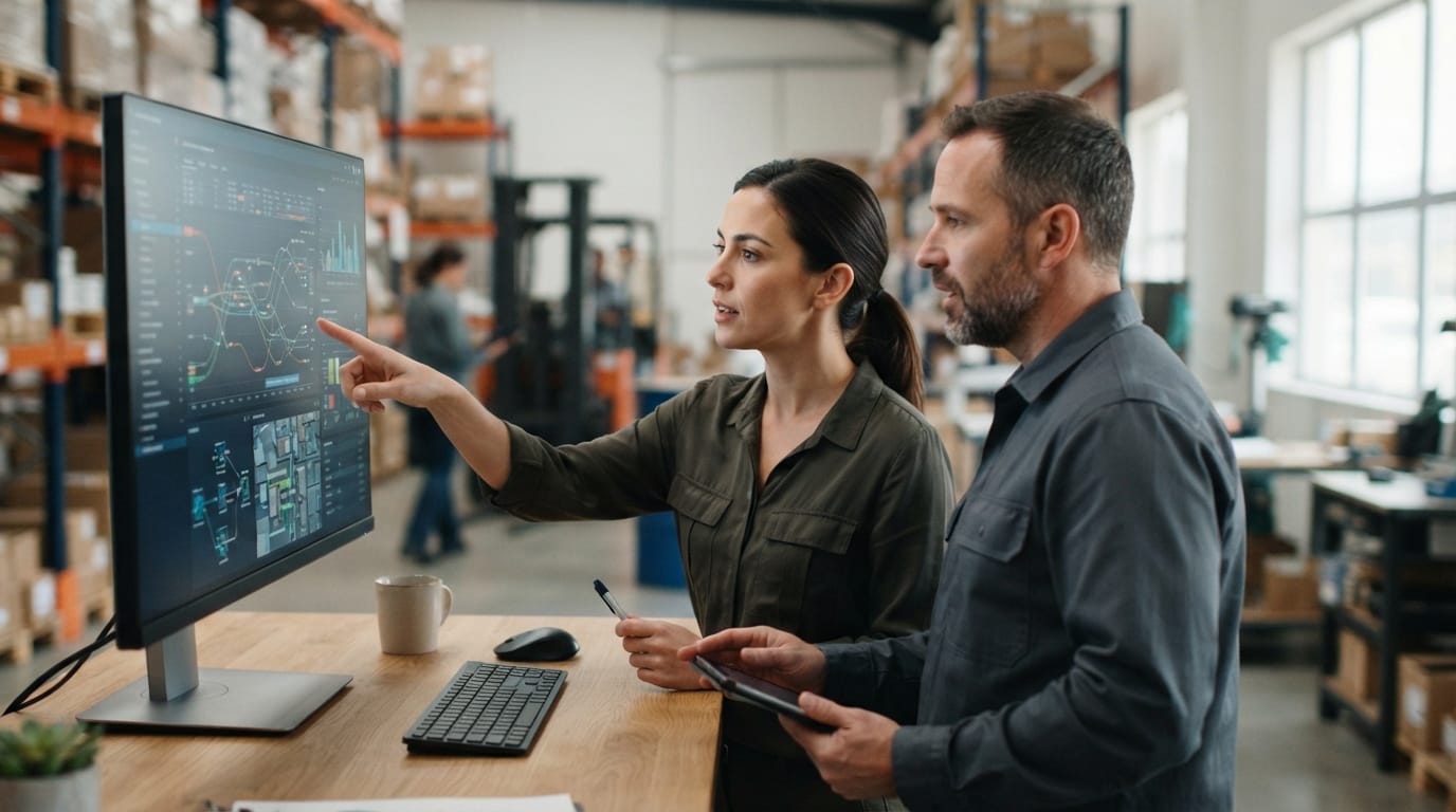 Two people working through what 3pl software is telling them