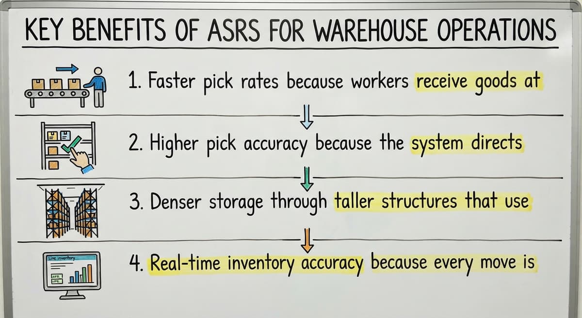 Key Benefits of ASRS for Warehouse Operations, drawn out
