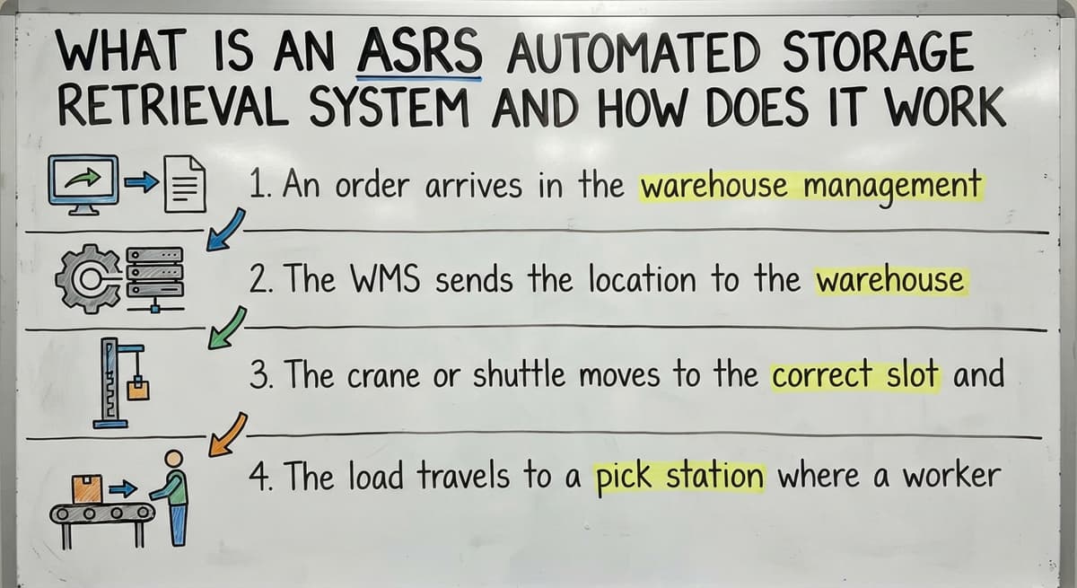 What Is an ASRS Automated Storage Retrieval System and How Does It Work, drawn out