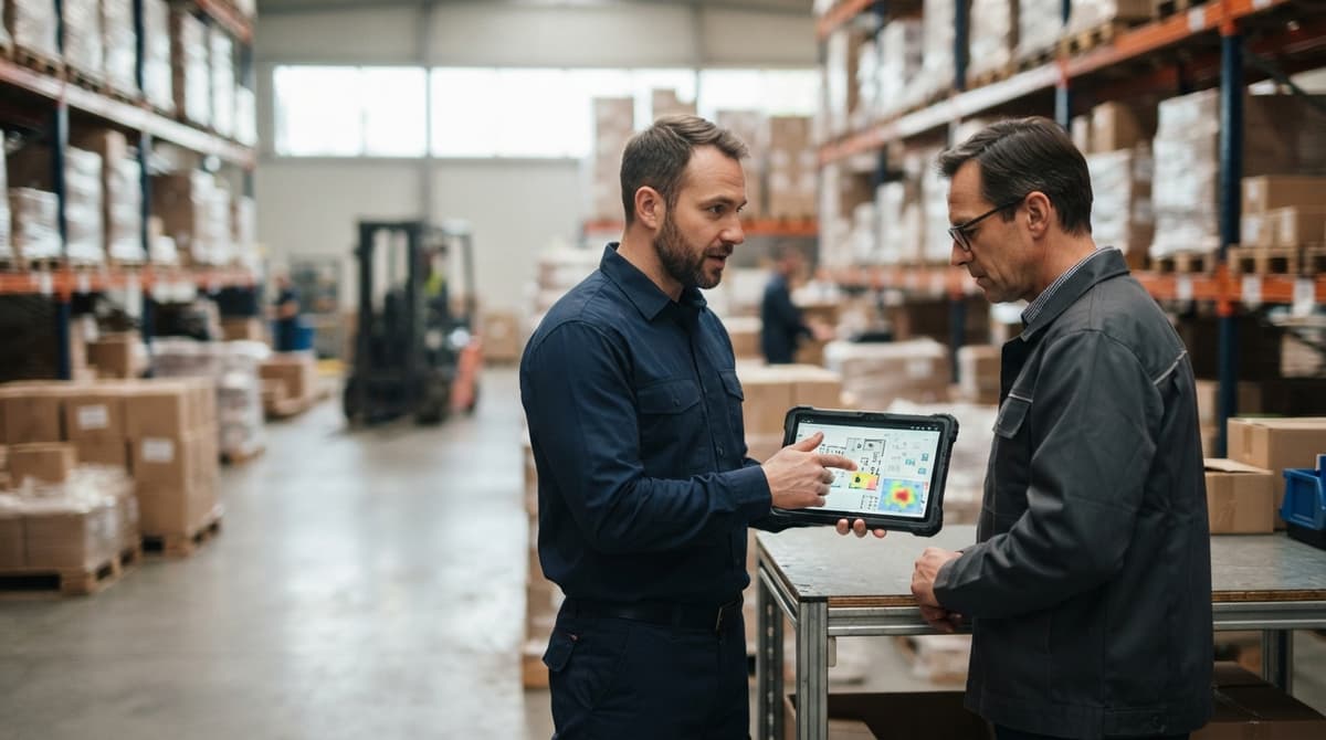 Two people working through what automated inventory management system is telling them