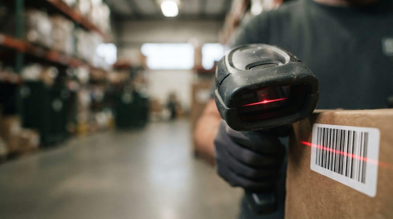 Close detail from the work barcode reader description supports
