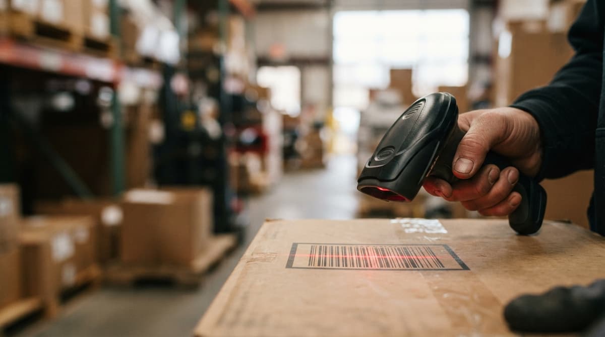 Close detail from the work barcode reader machine supports