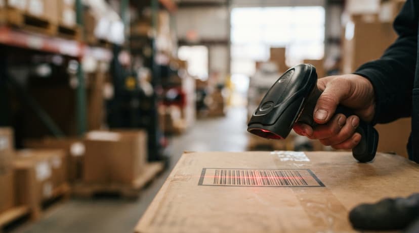 Close detail from the work barcode reader machine supports