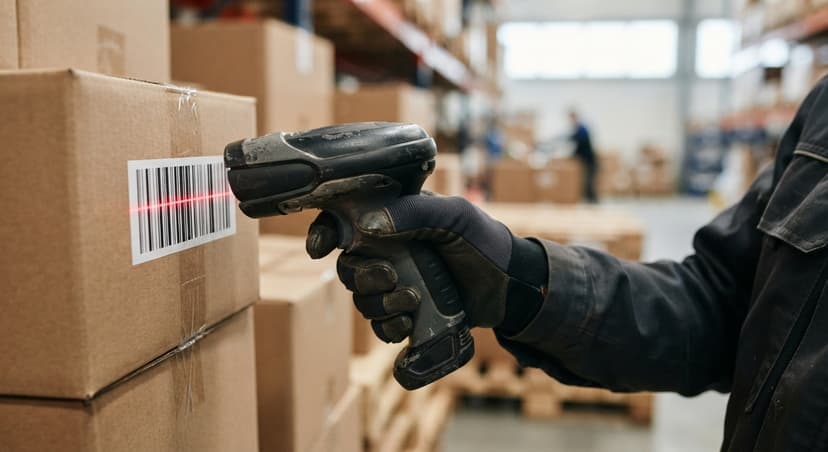 Close detail from the work barcode scan machine supports