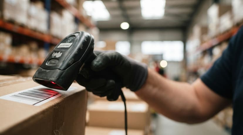 Close detail from the work barcode scanner description supports