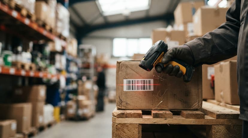 Close detail from the work barcode systems for warehouse supports