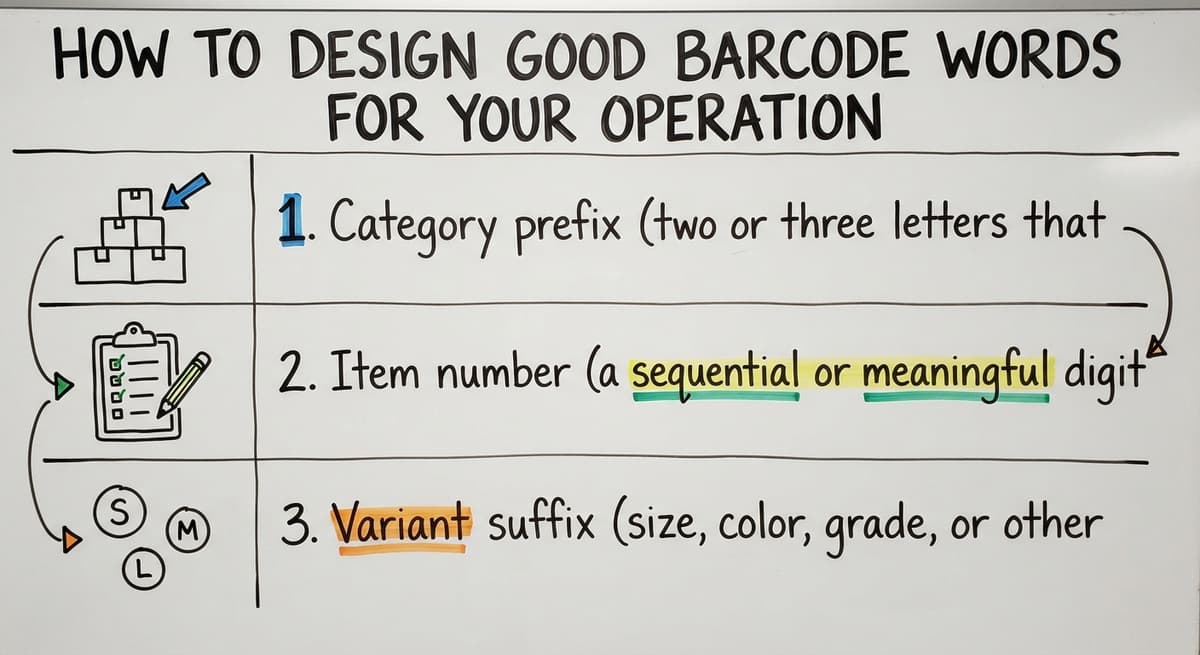How to Design Good Barcode Words for Your Operation, drawn out