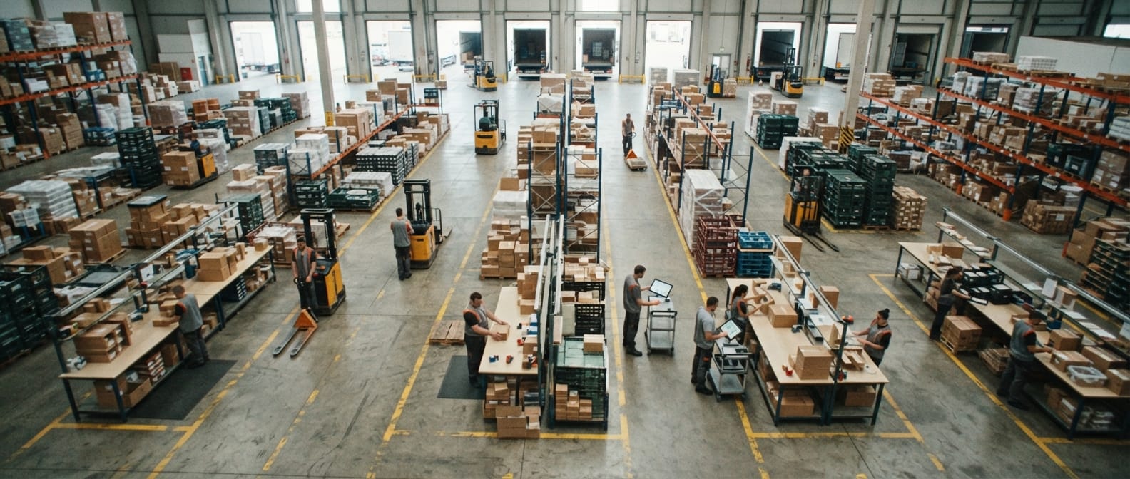 Overhead view of the work best 3pl wms software organises