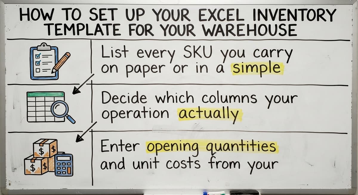 How to Set Up Your Excel Inventory Template for Your Warehouse, drawn out
