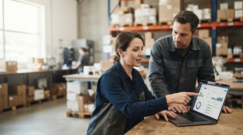 Two people working through what free inventory management software for small business is telling them