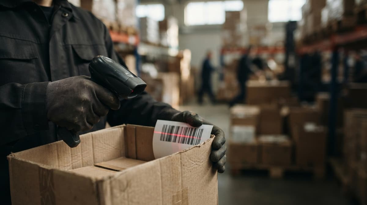 Close detail from the work free inventory management software with barcode scanner supports