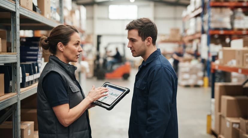 Two people working through what free inventory management software with barcode scanner is telling them