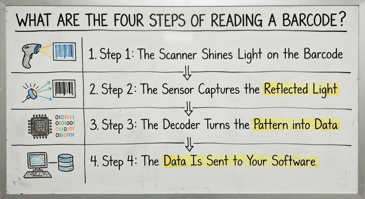 What Are the Four Steps of Reading a Barcode?, drawn out