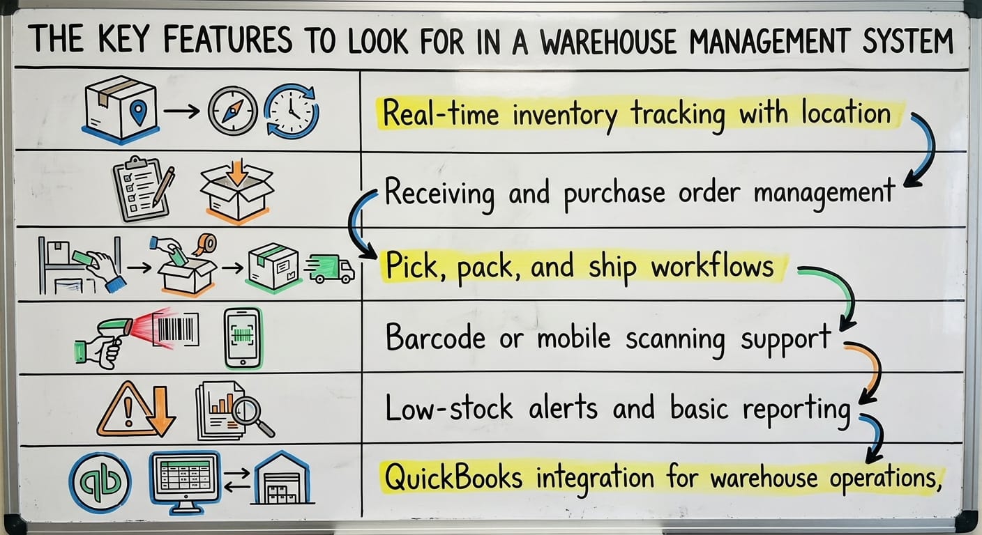 The Key Features to Look For in a Warehouse Management System, drawn out