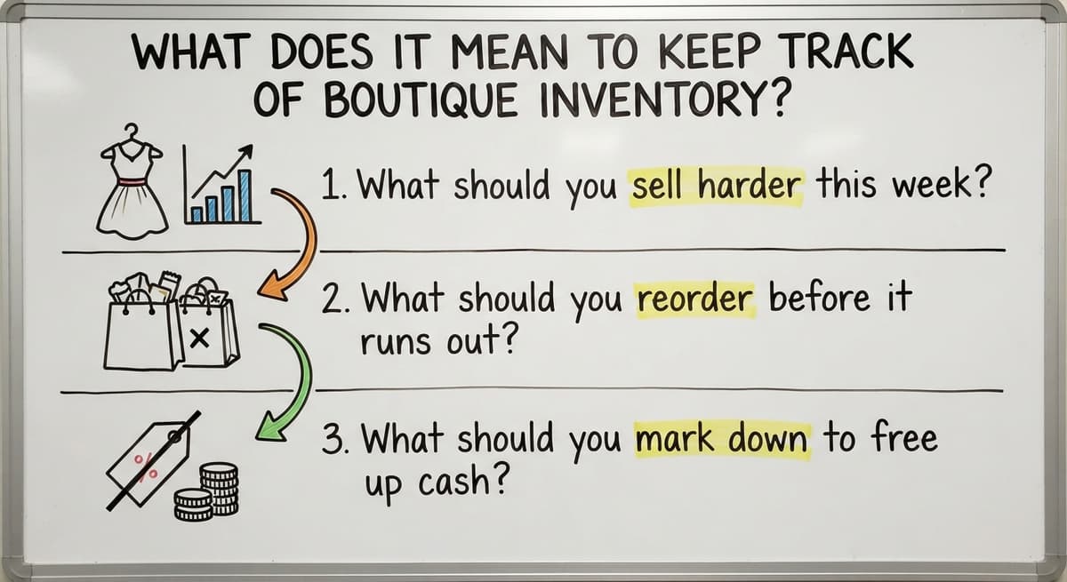 What does it mean to keep track of boutique inventory?, drawn out
