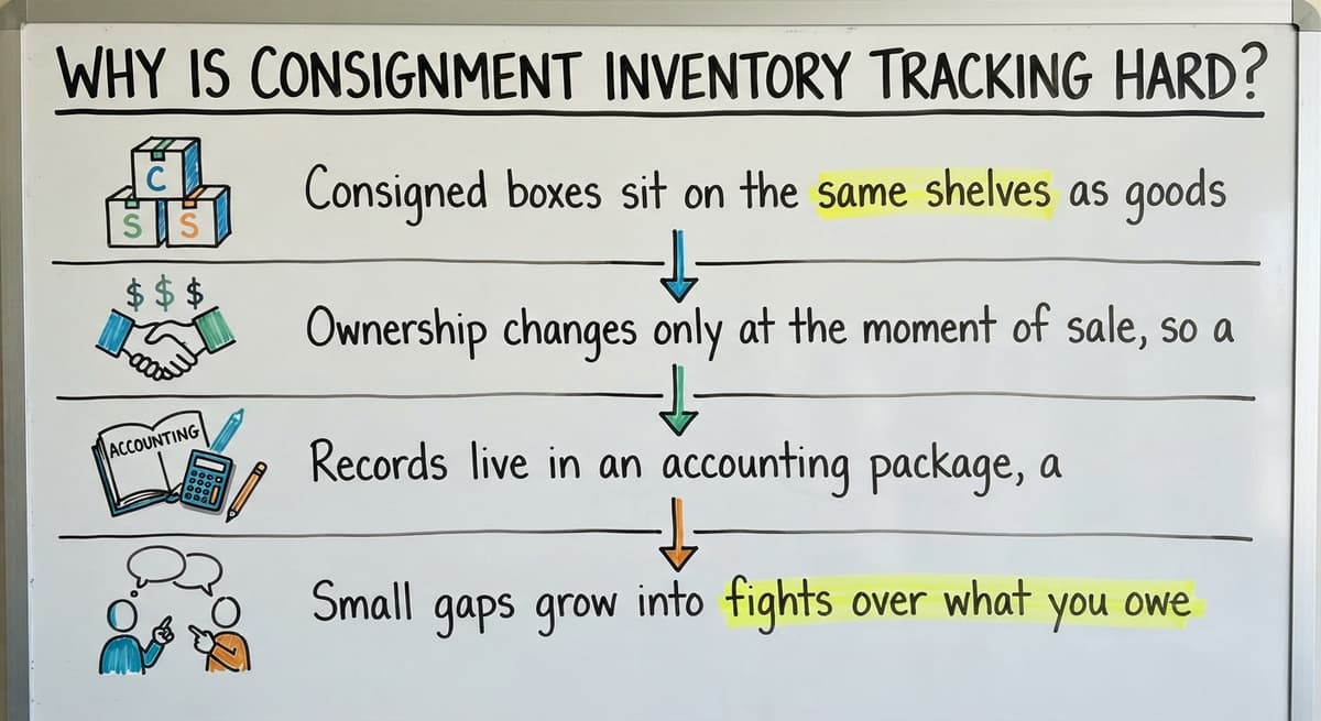 Why Is Consignment Inventory Tracking Hard?, drawn out