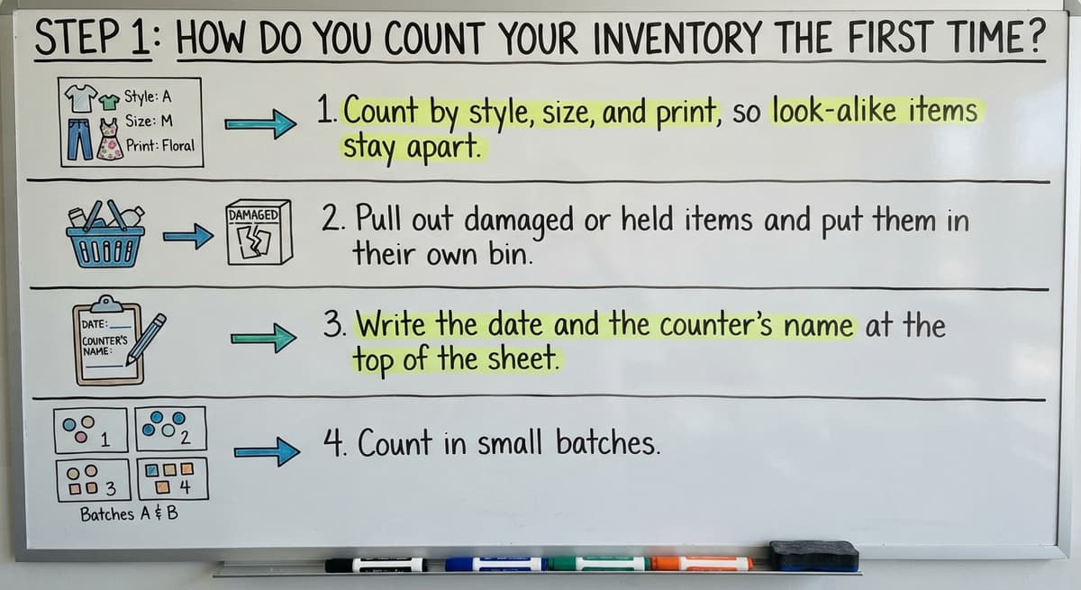 Step 1: How Do You Count Your Inventory the First Time?, drawn out