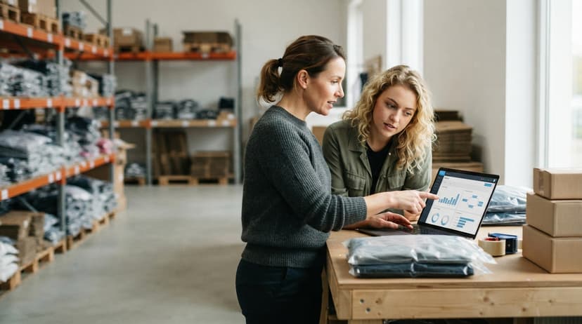 Two people working through what how to keep track of lularoe inventory is telling them
