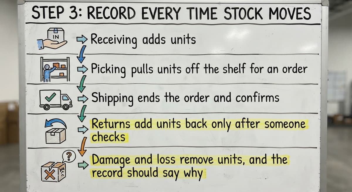 Step 3: Record every time stock moves, drawn out