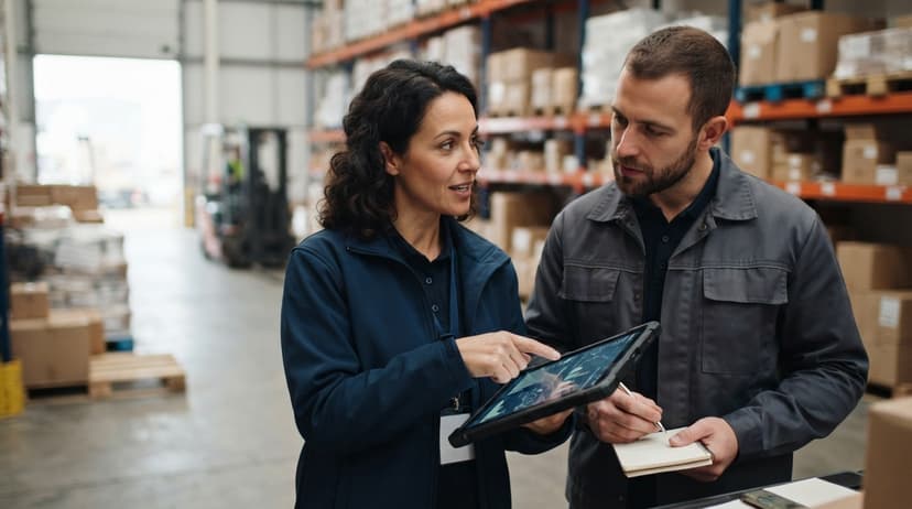 Two people working through what how to keep track of product inventory is telling them