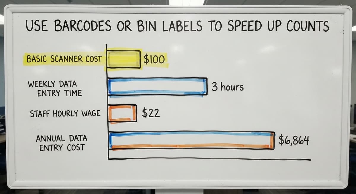 Use Barcodes or Bin Labels to Speed Up Counts, in figures