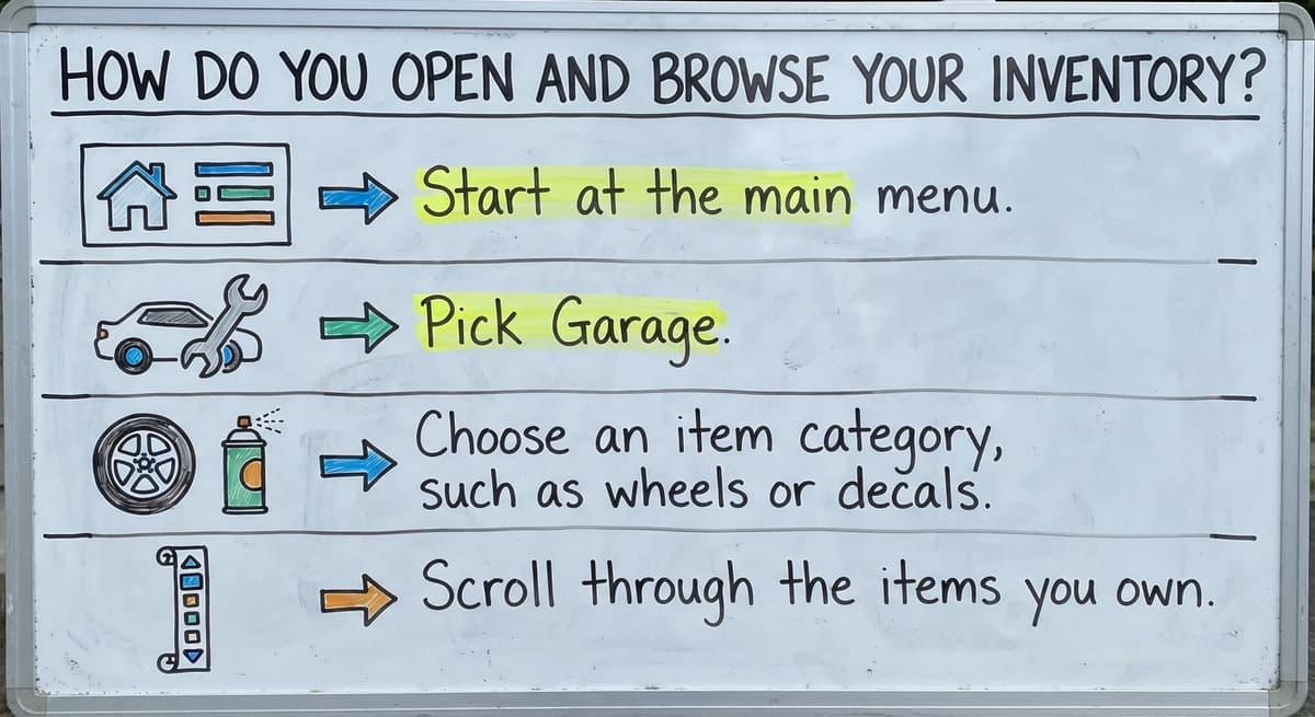 How Do You Open and Browse Your Inventory?, drawn out