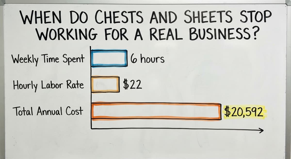 When Do Chests and Sheets Stop Working for a Real Business?, in figures