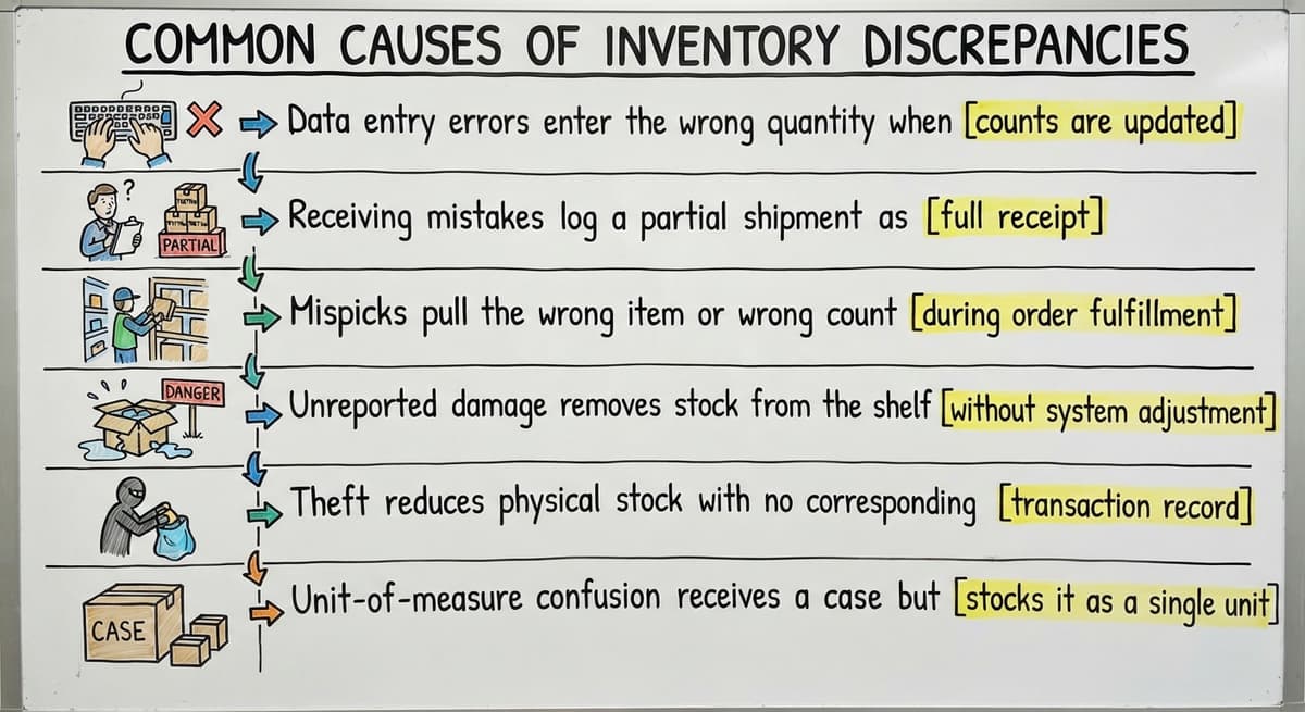 Common Causes of Inventory Discrepancies, drawn out
