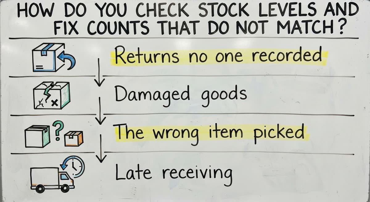 How Do You Check Stock Levels and Fix Counts That Do Not Match?, drawn out