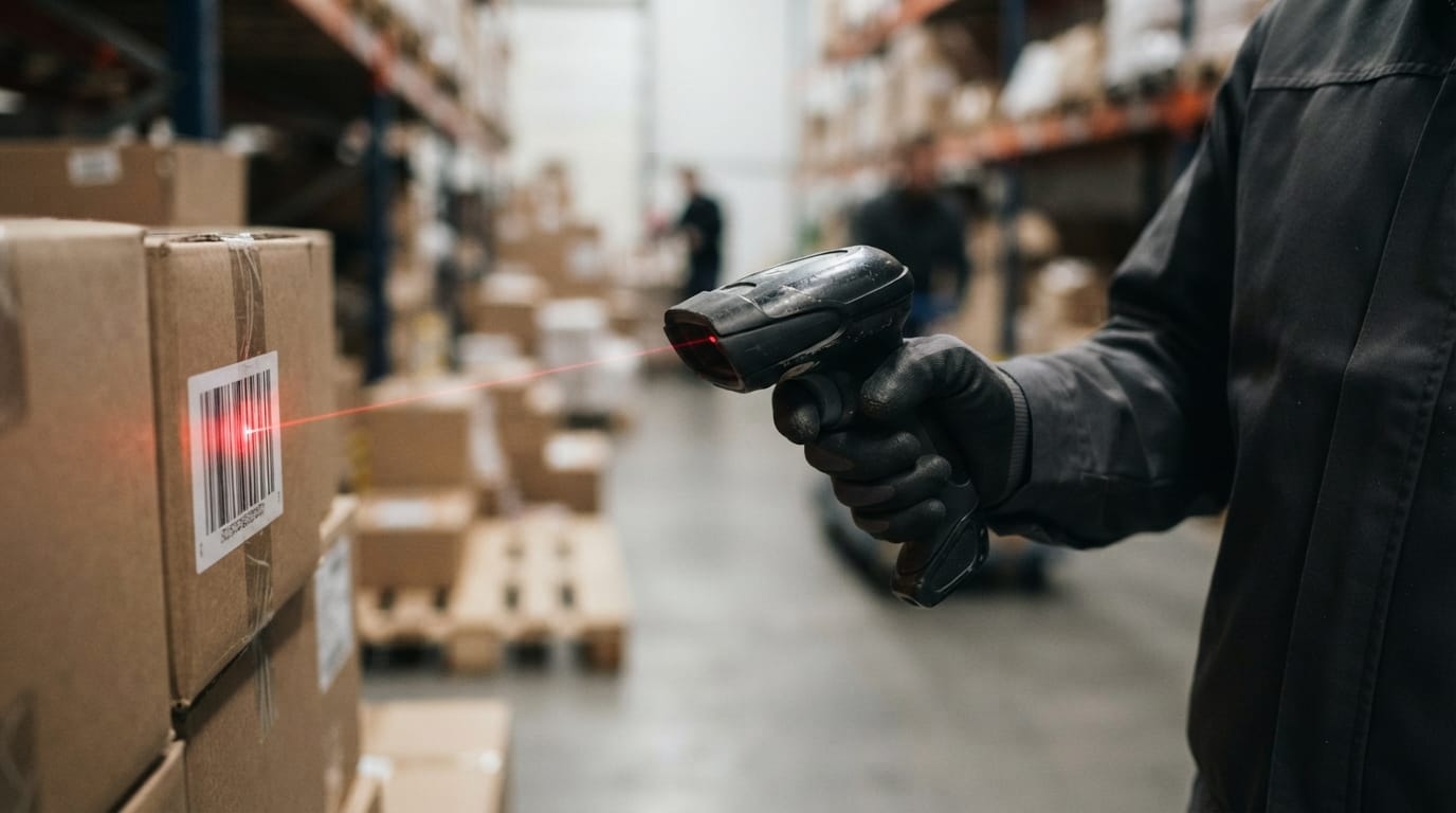 Close detail from the work how to use a barcode scanner supports