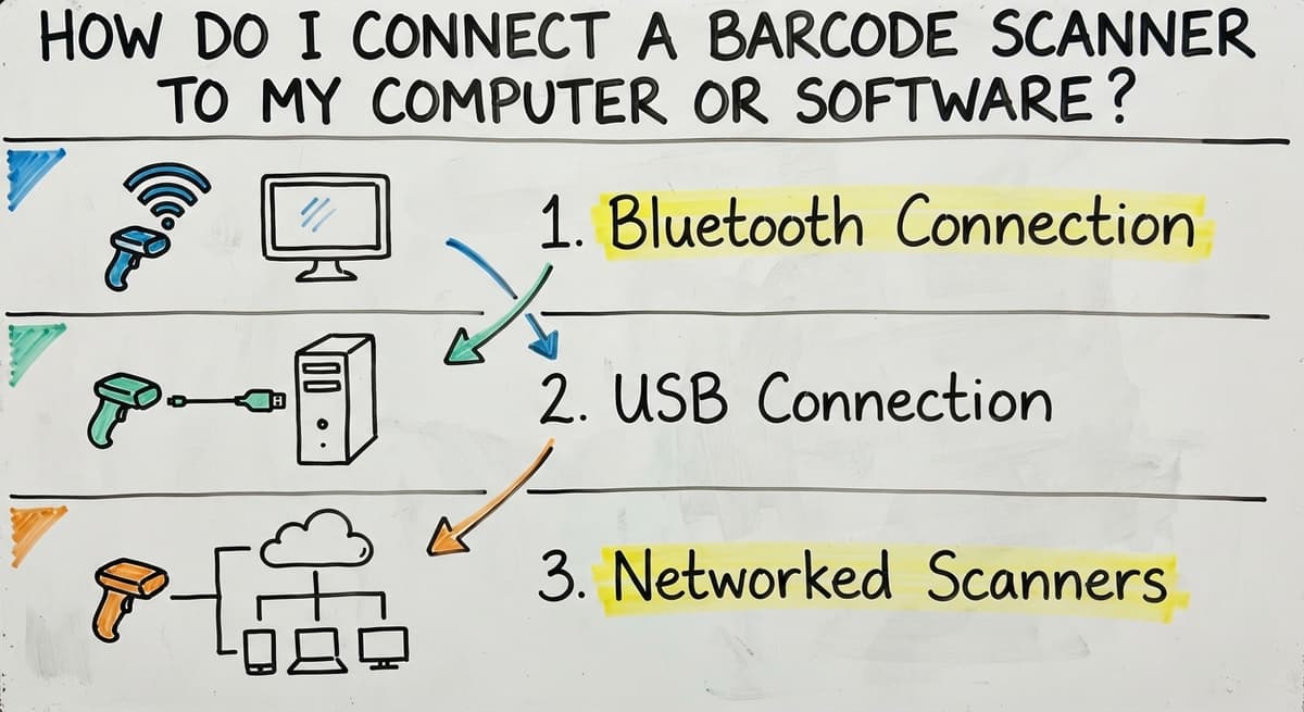 How Do I Connect a Barcode Scanner to My Computer or Software?, drawn out