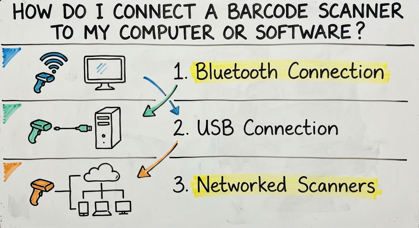 How Do I Connect a Barcode Scanner to My Computer or Software?, drawn out