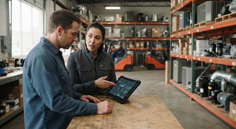 Two people working through what hvac inventory management software is telling them