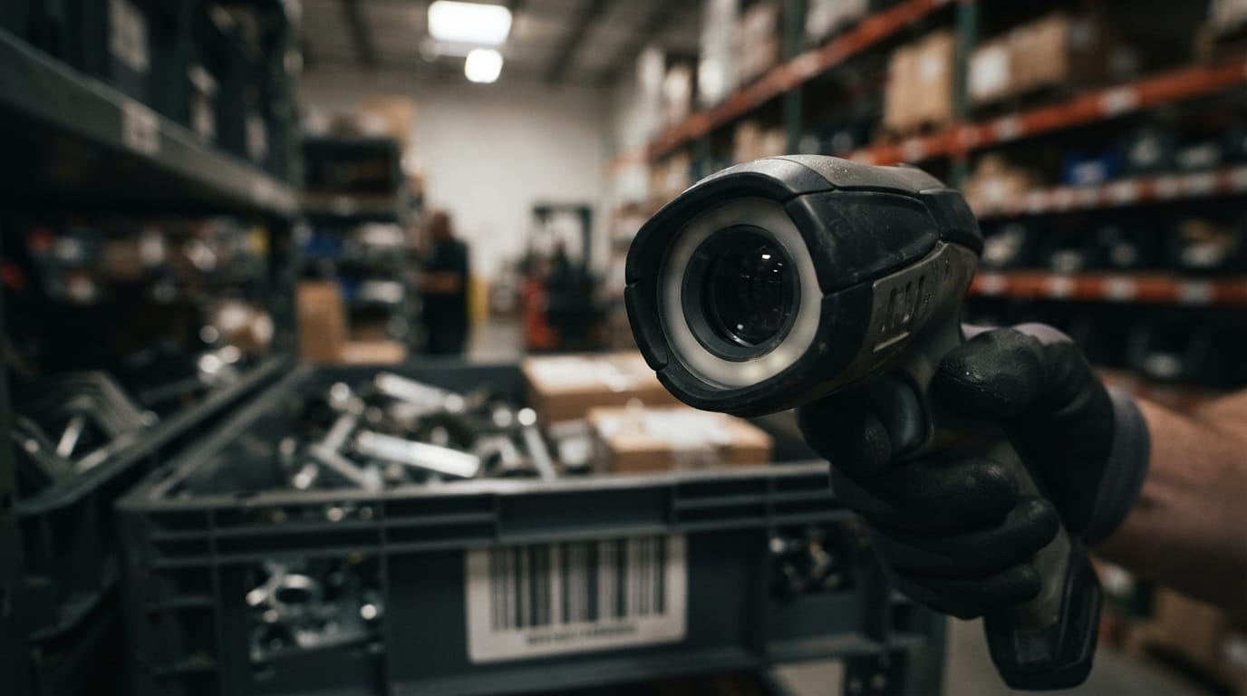 Close detail from the work imager barcode scanner supports