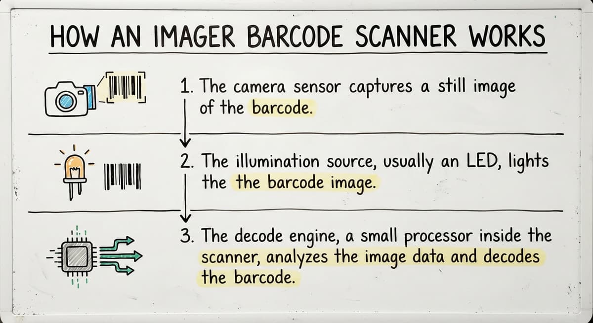 How an Imager Barcode Scanner Works, drawn out