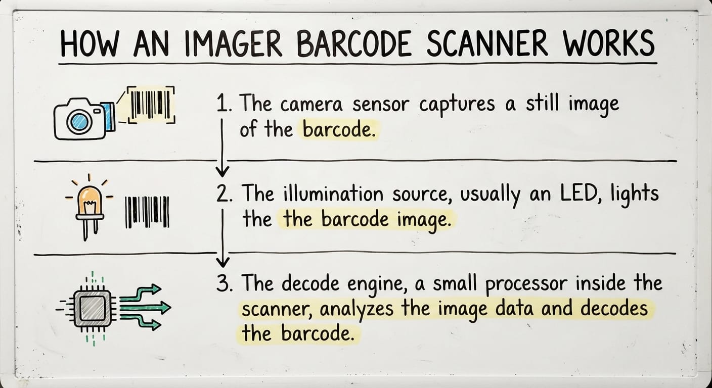 How an Imager Barcode Scanner Works, drawn out