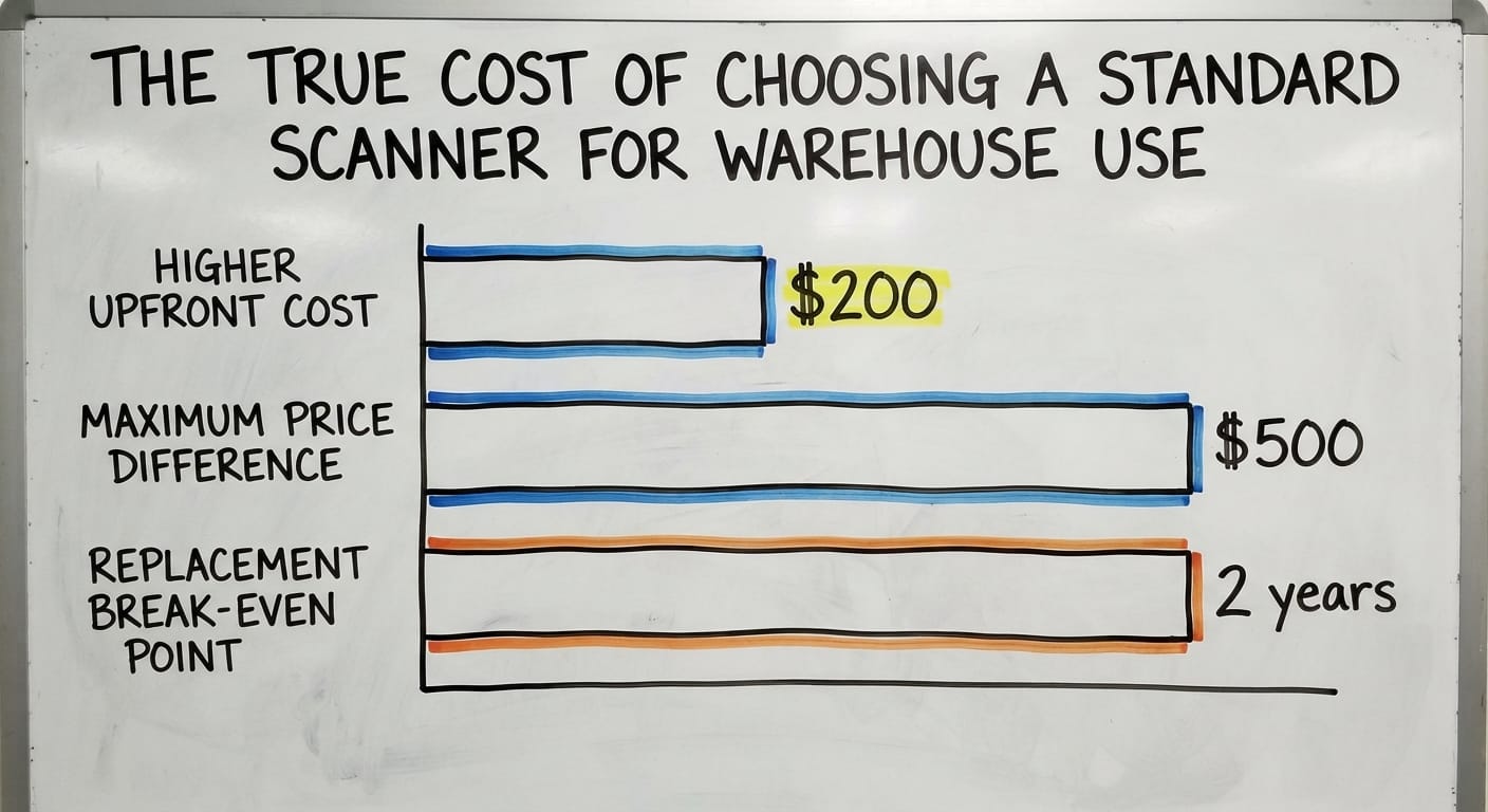 The True Cost of Choosing a Standard Scanner for Warehouse Use, in figures