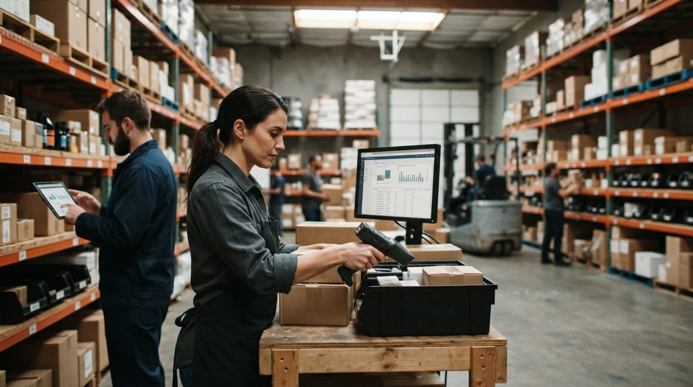 The team who would use inventory control software for small business, mid-task