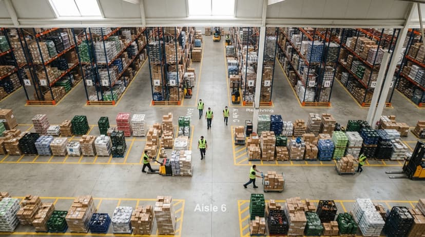 Overhead view of the work inventory management pics organizes