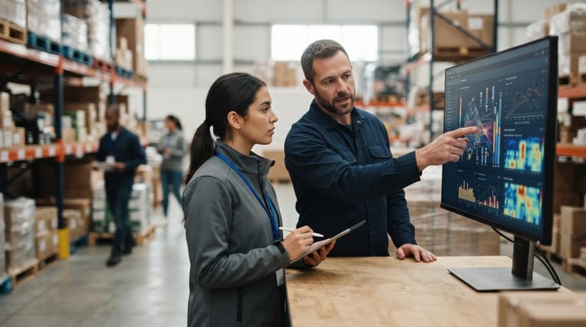 Two people working through what inventory management pics is telling them