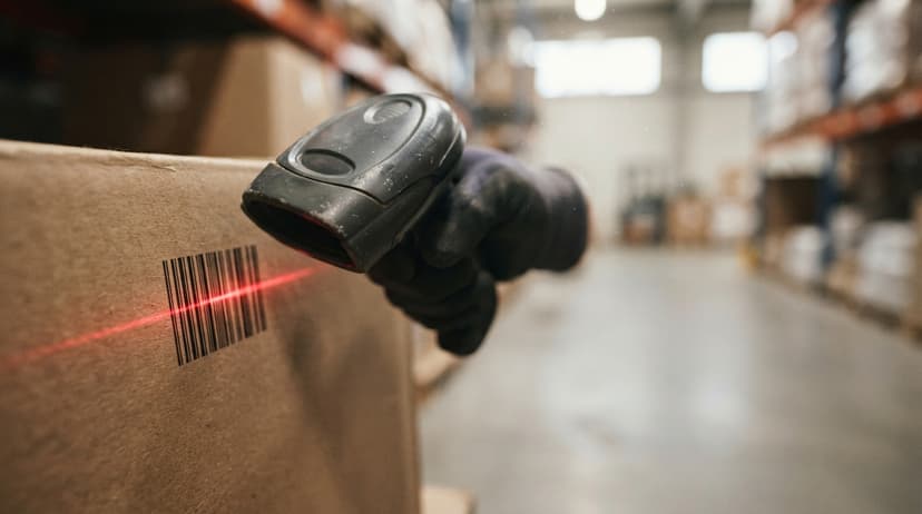 Close detail from the work inventory management software with barcode supports