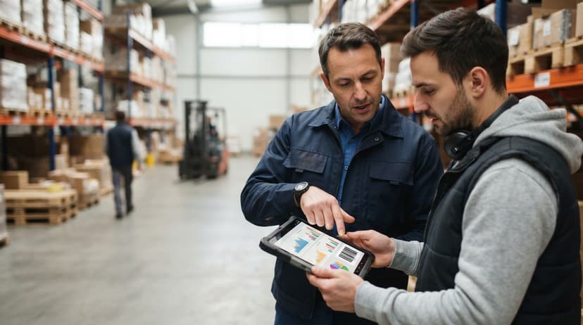Two people working through what inventory tracking barcode is telling them