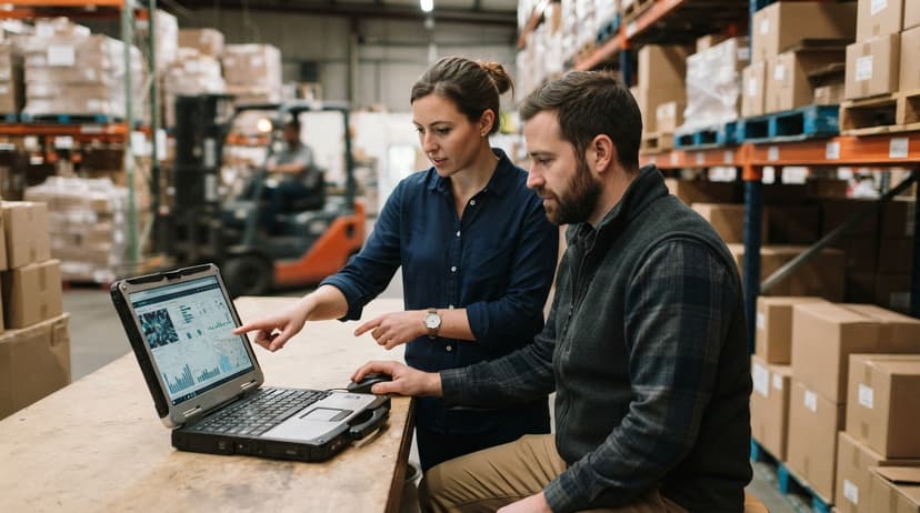 Two people working through what inventory tracking software for small business is telling them
