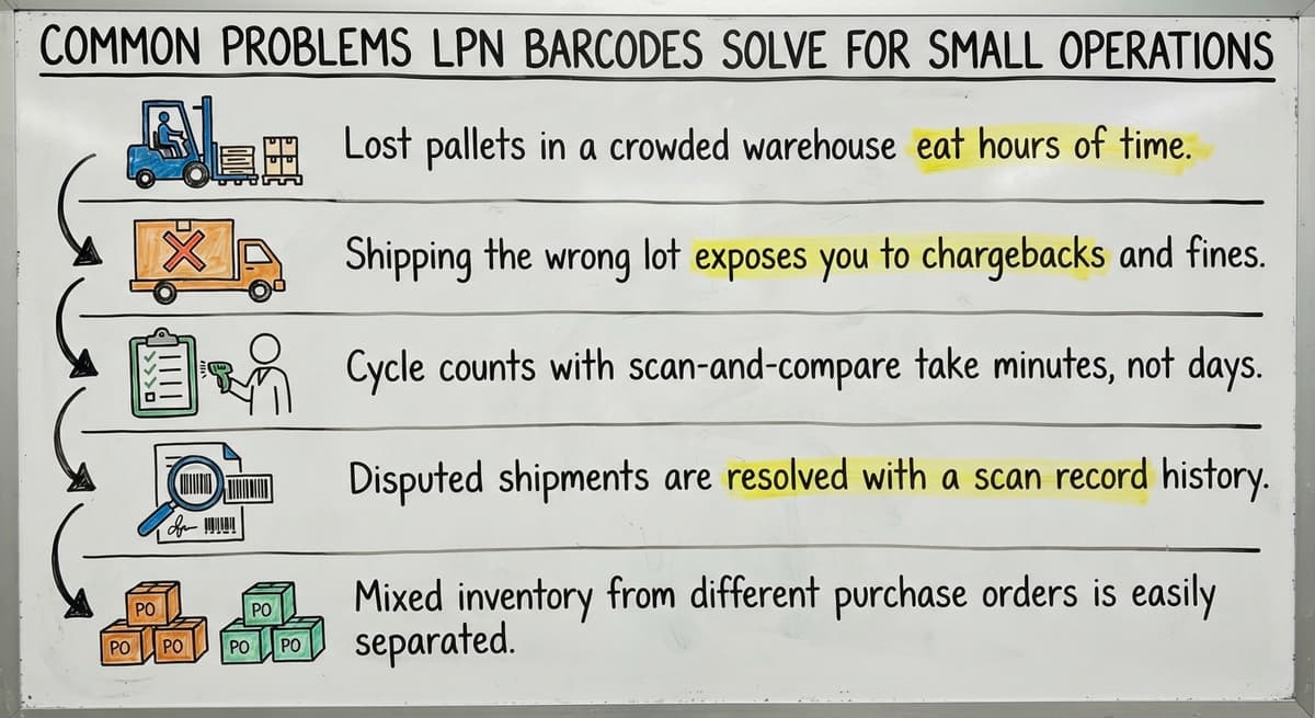 Common Problems LPN Barcodes Solve for Small Operations, drawn out