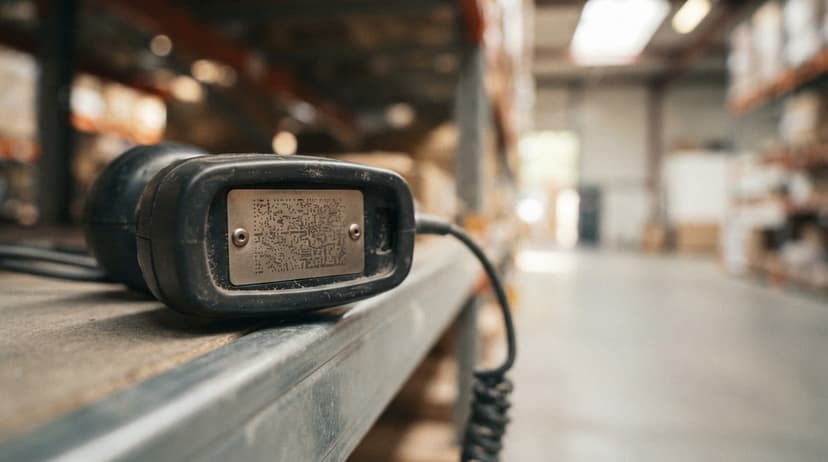 Close detail from the work manufacturer's serial number supports