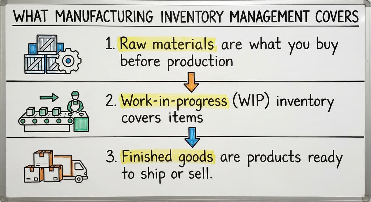 What Manufacturing Inventory Management Covers, drawn out