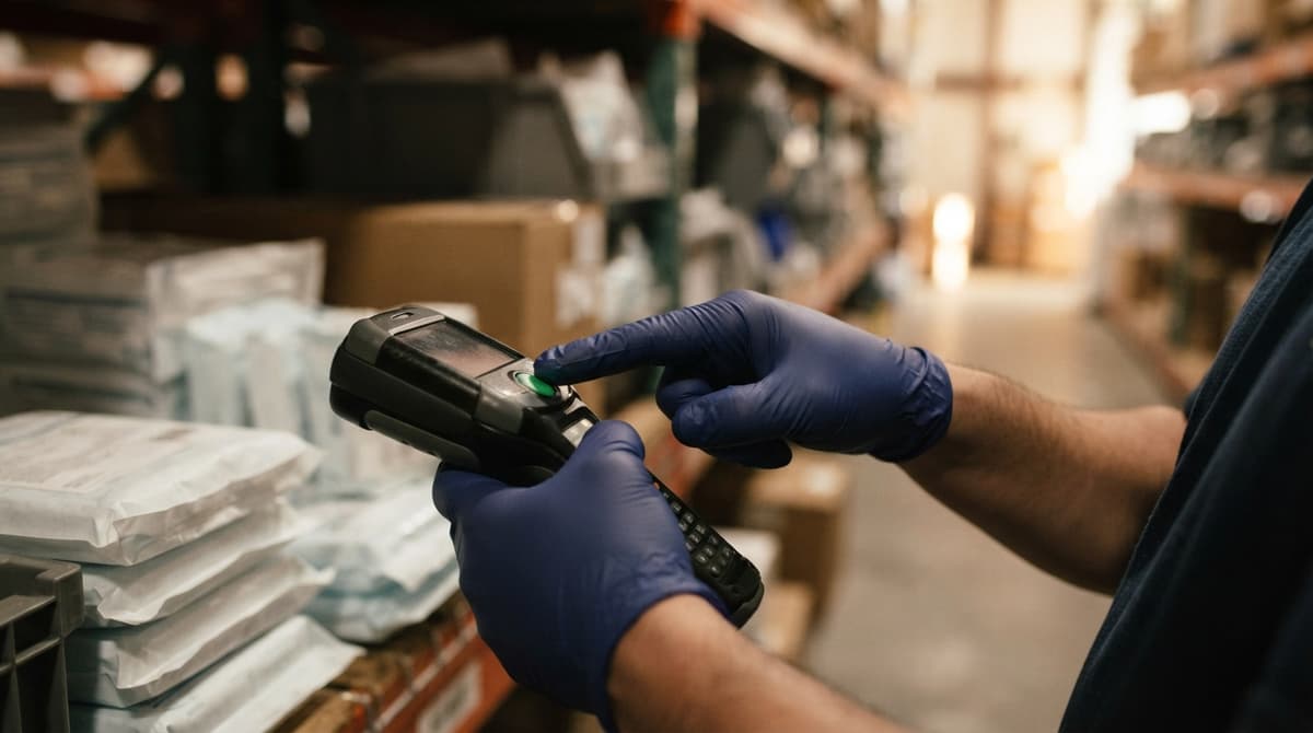 Close detail from the work medical inventory management supports